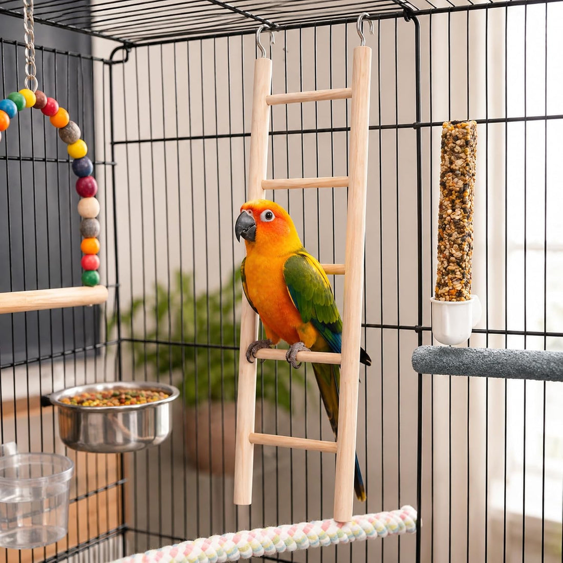 3 Pcs Natural Wooden Bird Cage Ladder Set 6 Step/7 Step/8 Step