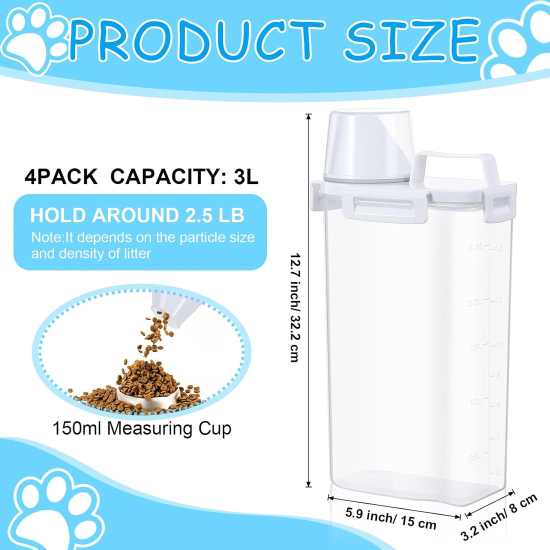 Teenyyou 4 Pcs Cat Litter Storage Container with Airtight Lid