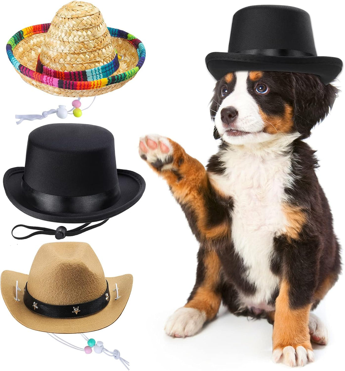 Yewong 3 Pieces Pet Hat Pet Formal Top Hat Mexico Sombrero Hat Cowboy