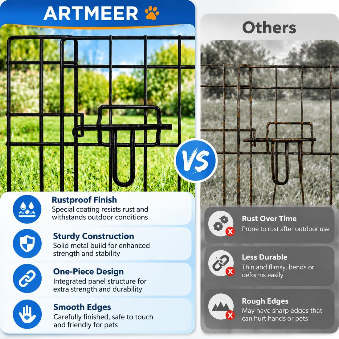 Artmeer Dog Playpen 24" H, 8-Panel Rustproof Foldable Pet Fence