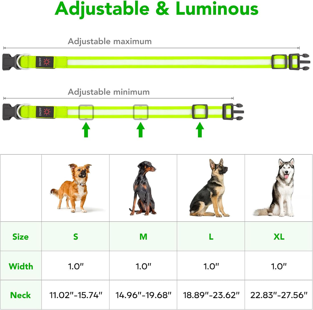VIZPET LED Dog Collar, Light up Dog Collar Adjustable Safety Glow