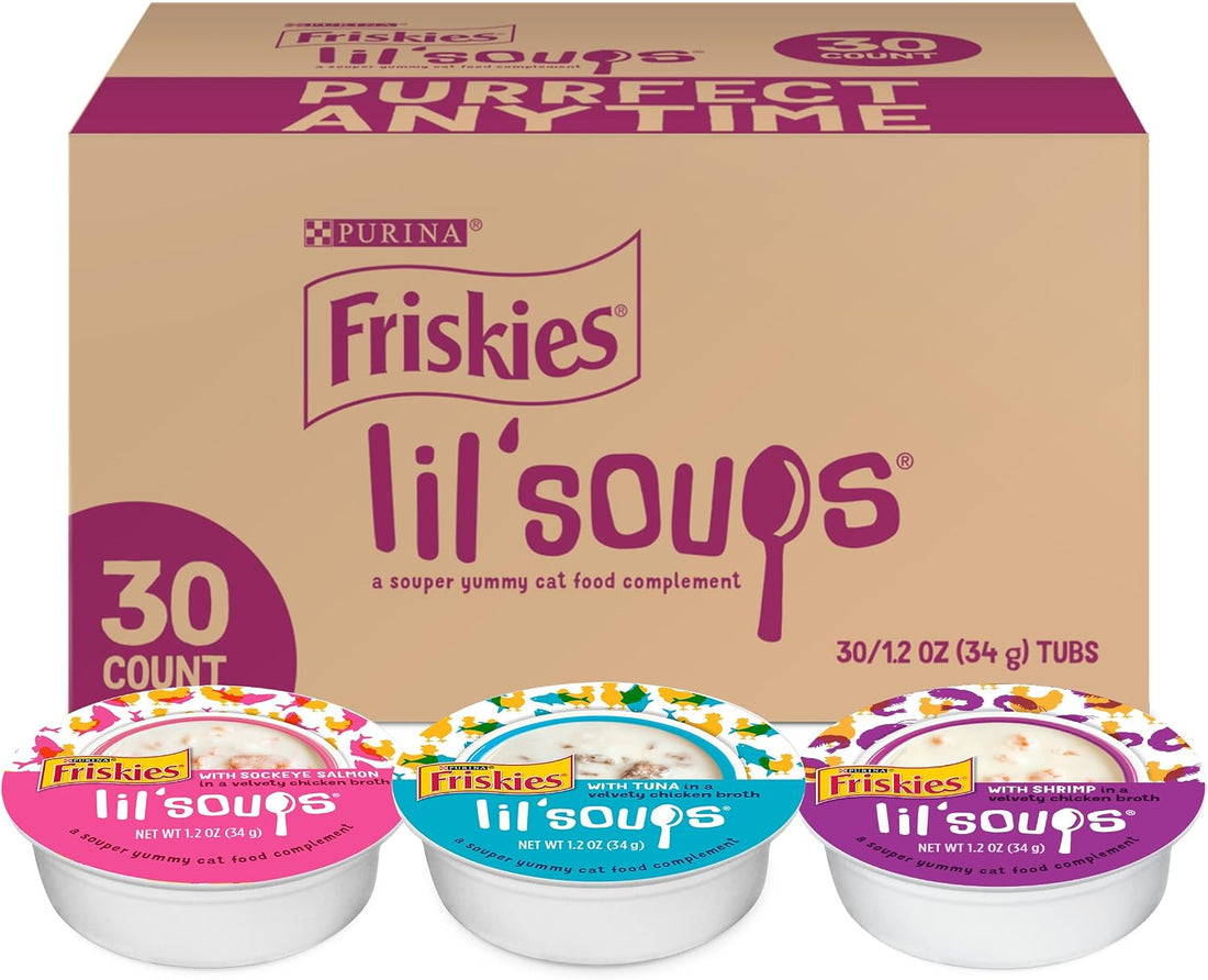 Purina Friskies Lil Soups Topper Variety Pack, 30 Count, 1.2 oz Cups