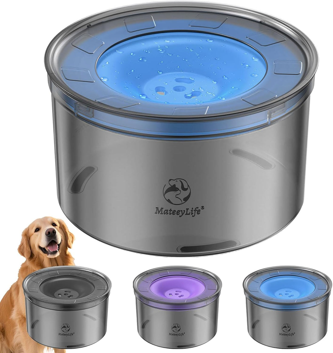 MateeyLife 1 Gallon Dog Water Bowl No Spill 3.8L Large Capacity Slow