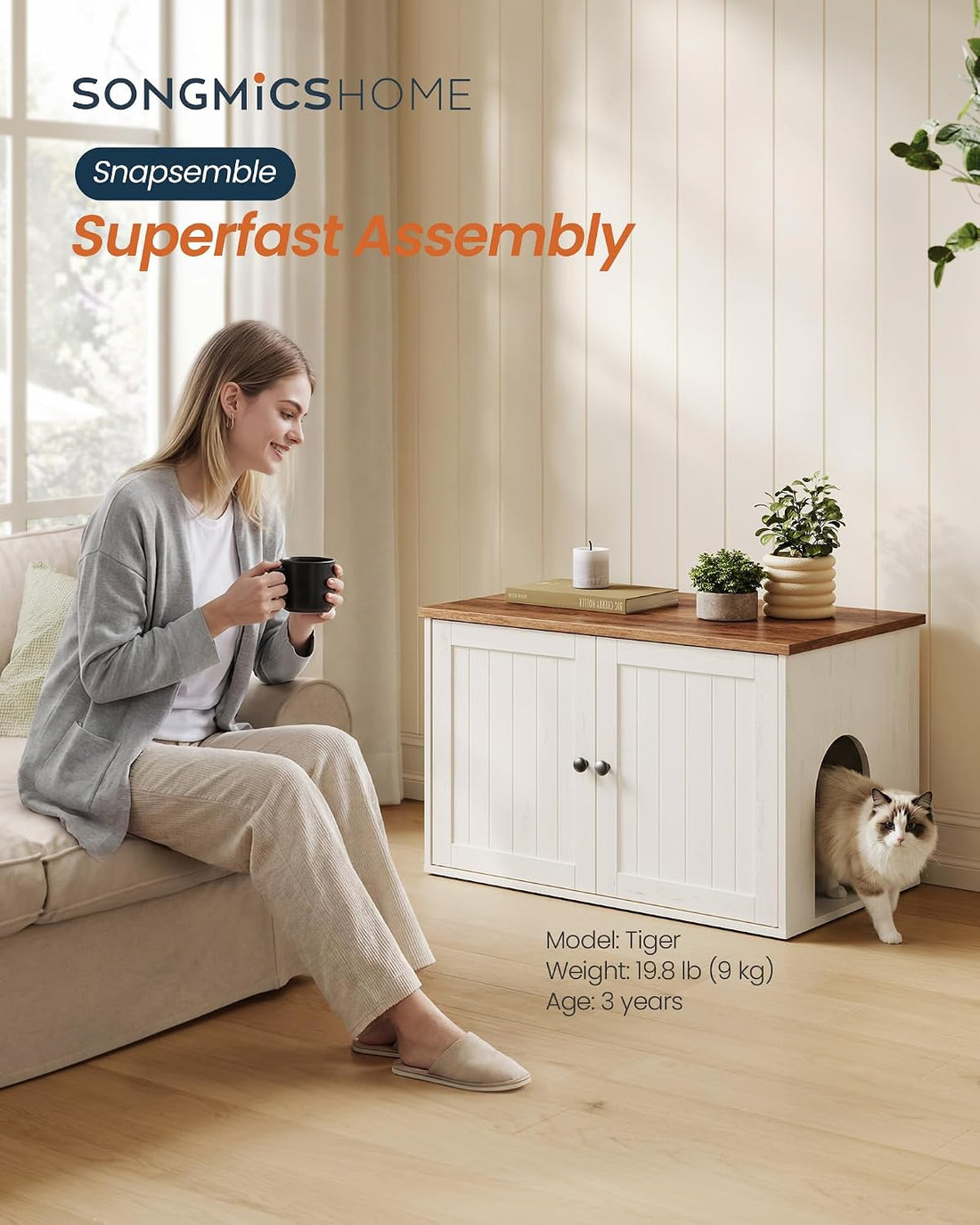 SONGMICS HOME Toolless Assembly Litter Box Enclosure, Cat House
