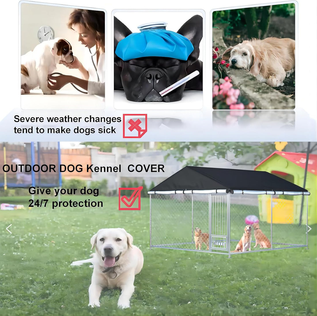 Outdoor Dog Kennel Cover, 10'Dx10'Wx7'H,Full Coverage
