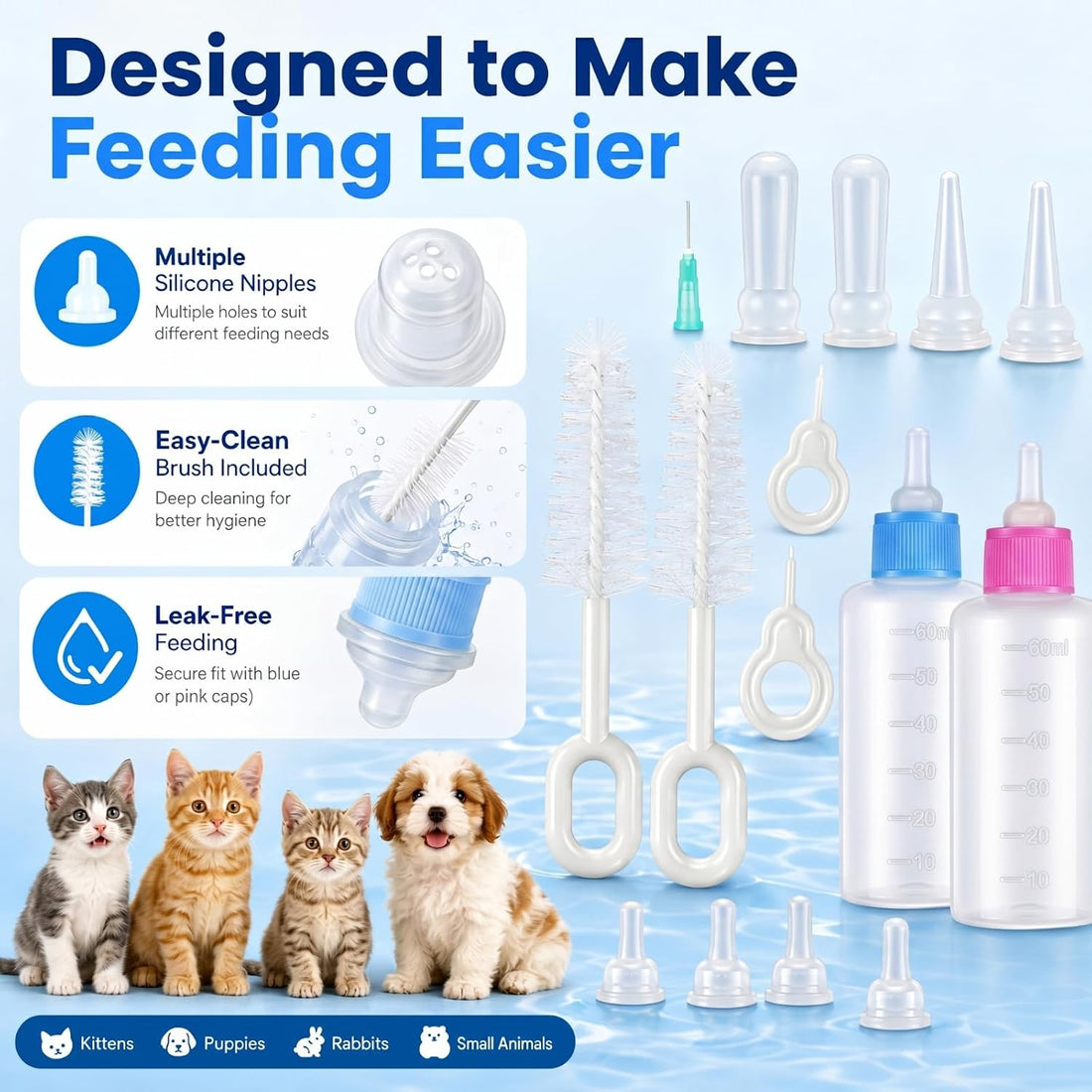 Tondiamo 17 Pcs Kitten Bottle Feeding Kit Puppy Bottles for Nursing