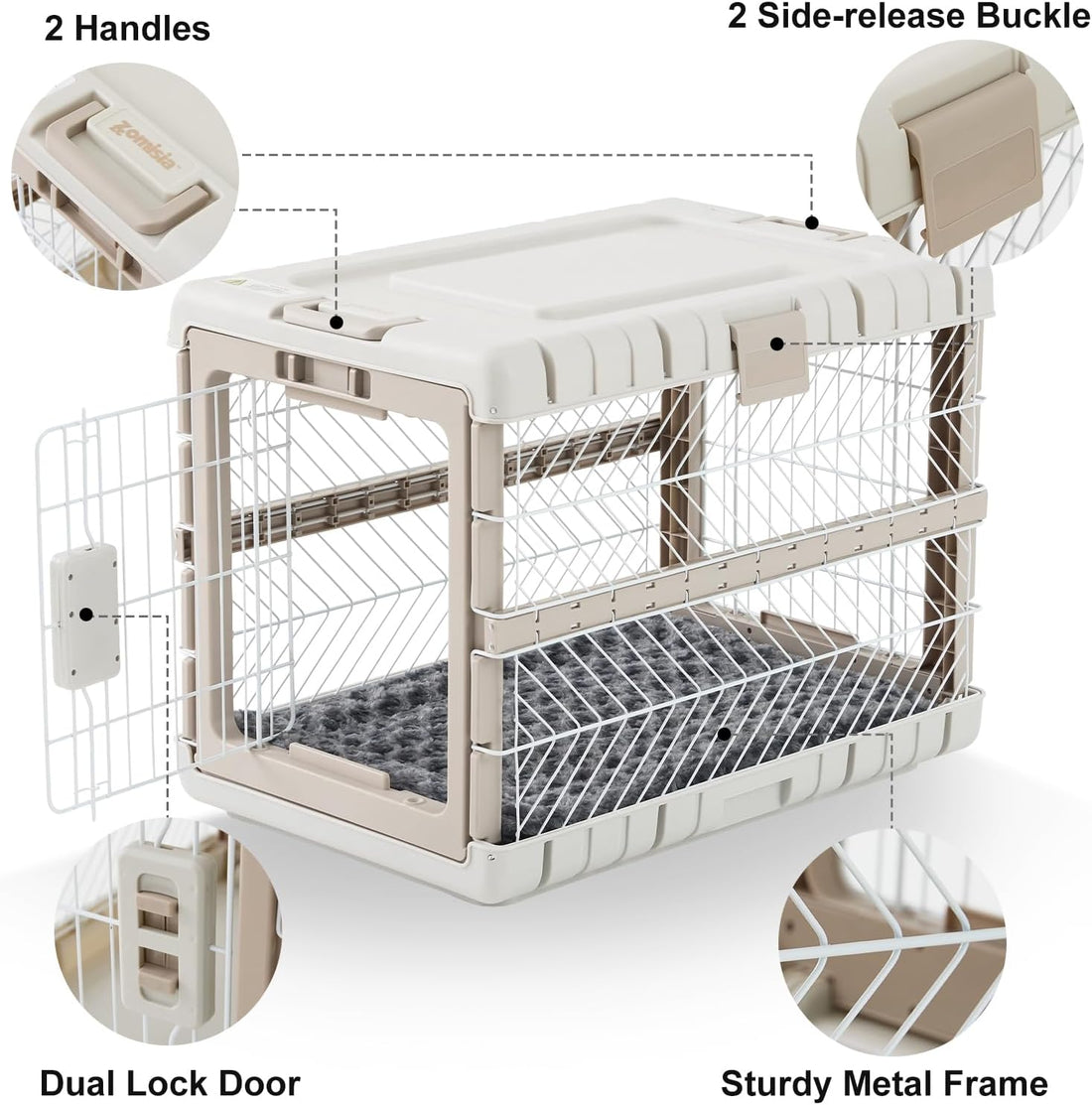 ZOMISIA Collapsible Dog Crate with Bed Mat