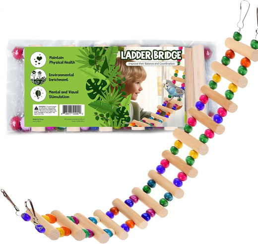 SunGrow Wooden Bird Ladder Bridge, Hanging Exercise Toy