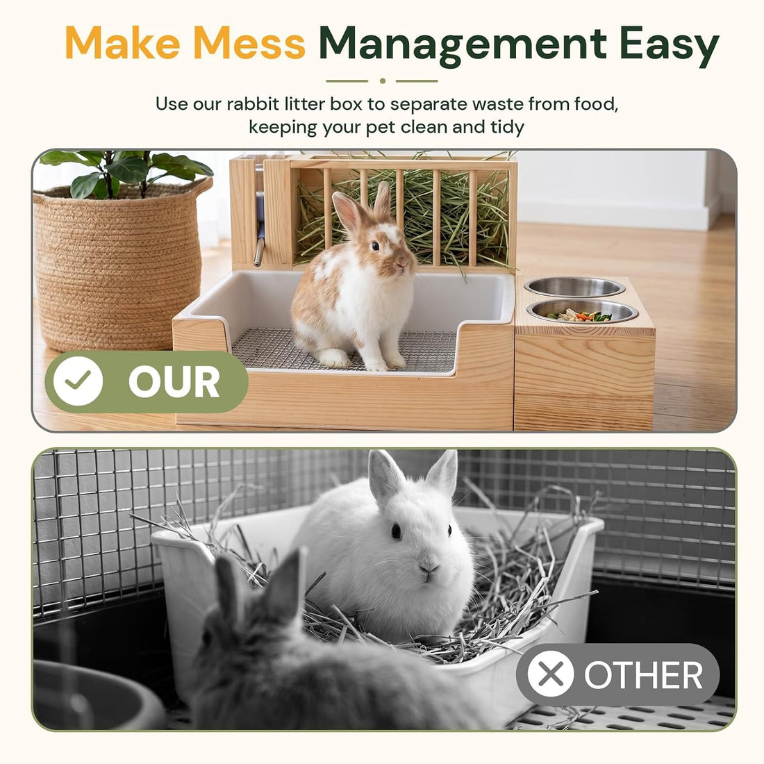 4-in-1 Rabbit Litter Box with Hay Feeder, Bunny Toilet