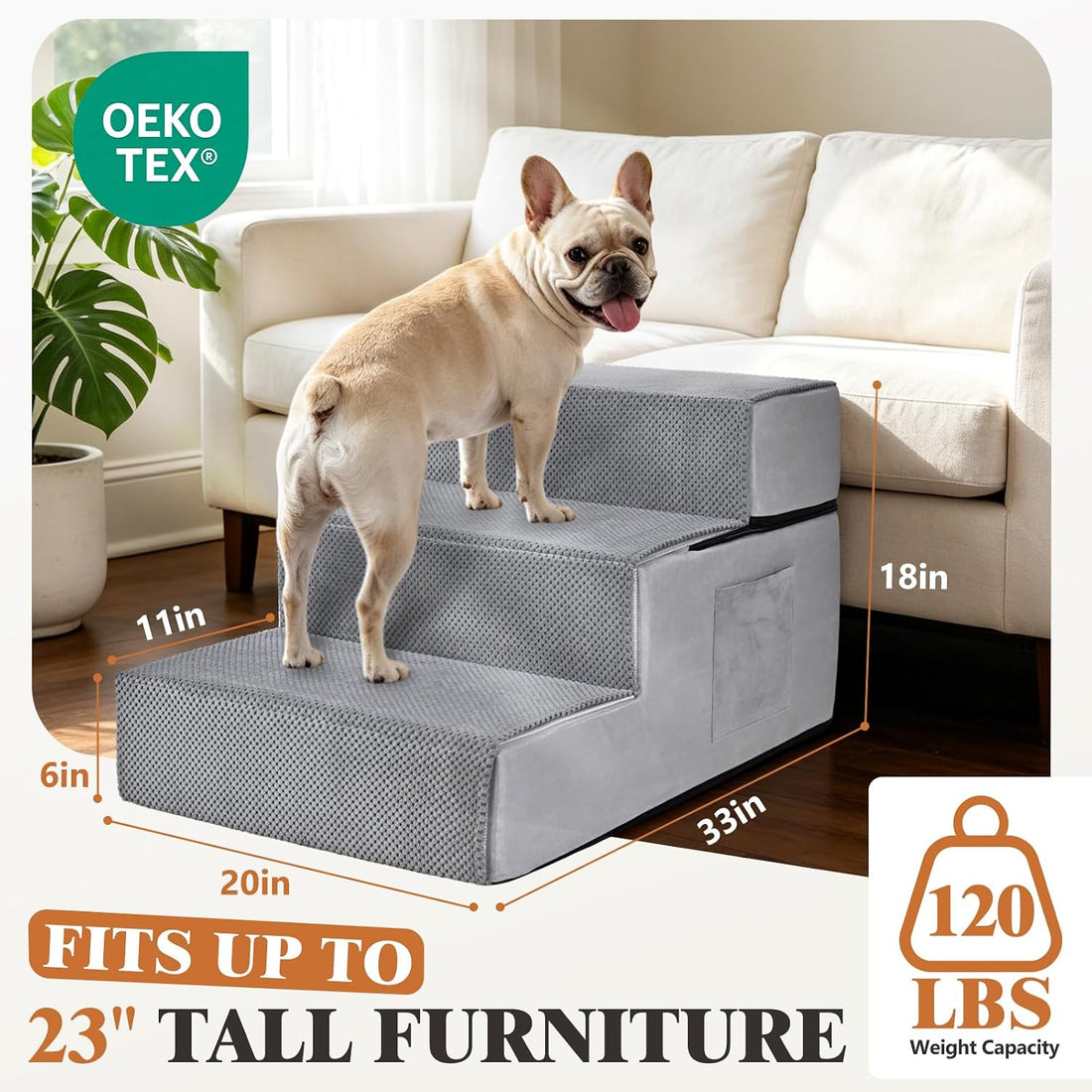 Dog Stairs for High Bed, Dual Reinforced Support Pet Steps for Large