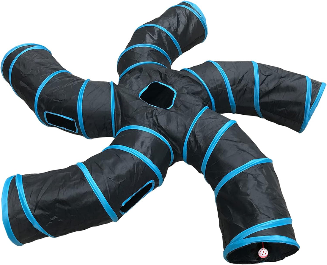 Cat Tunnel,5 Way Large Collapsible Tunnels Tube Upgrade with 6 Peek
