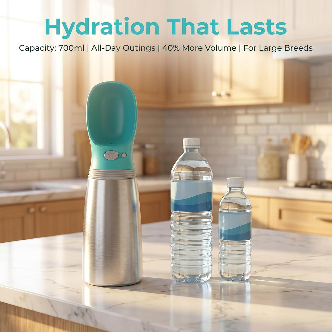 Dog Water Bottle, 23.67 oz Portable Stainless Steel Pet Water