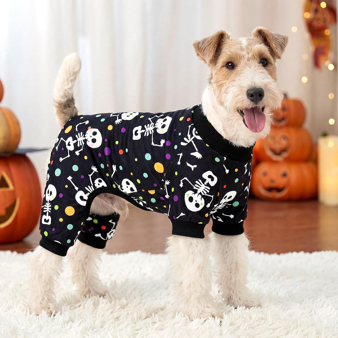 XPUDAC Dog Halloween Pajamas for Small Medium Dogs Skull Costume Soft