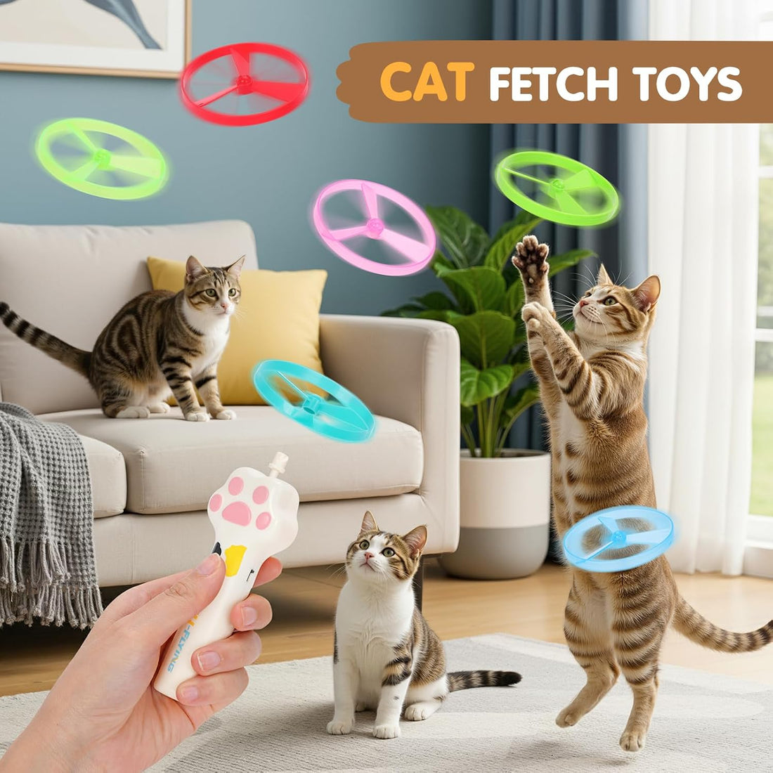AGIFTMIND Cat Fetch Toy, Rechargeable Flying Disc Launcher with 6