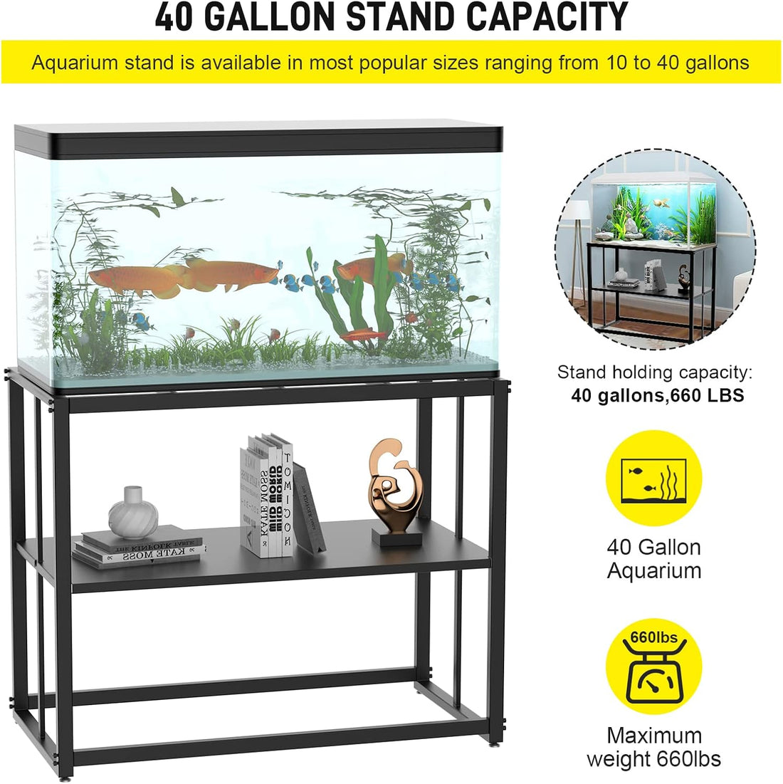 Likeem Fish Tank Stand Metal Aquarium Stand 40 Gallon Aquarium Turtle