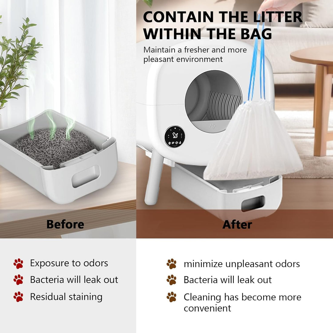 120 Count Cat Litter Box Liners for Fumoi and Fsitego Self Cleaning