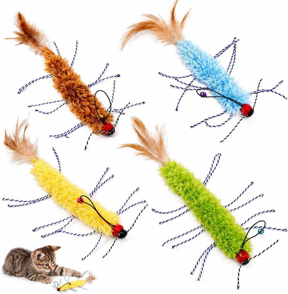 4 Pcs Artificial Millipede Refills,Cat Wand Toy Attachments