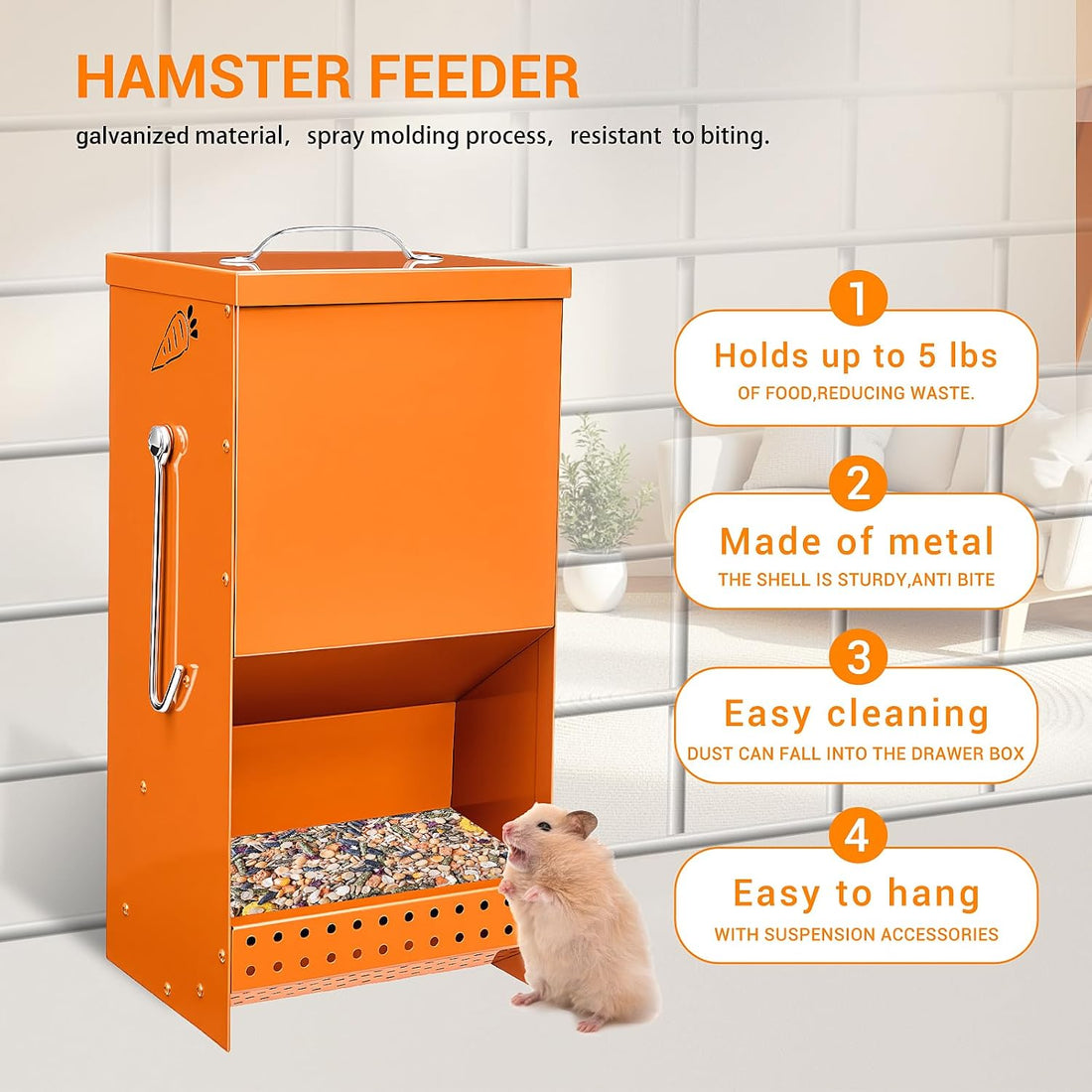Rabbit Feeders Automatic for Cages,Orange 5 Pound Large Metal Trough