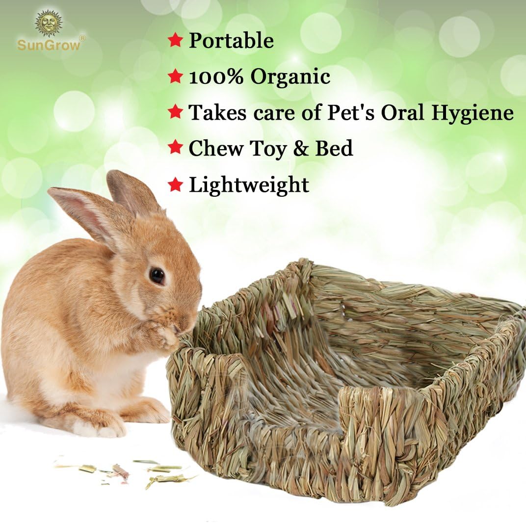 SunGrow Portable Grass Bed for Rabbits, Handmade and Washable Basket