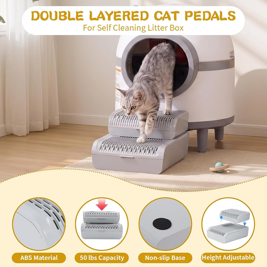 NATUYA 2-Step Cat Litter Box Ramp,Litter Box Step for Cats,Detachable