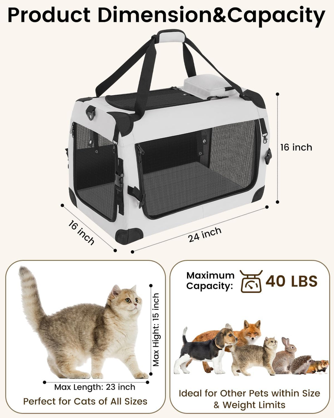 Extra Large Cat Carrier for 2 Cats, Soft-Sided Travel Carrier