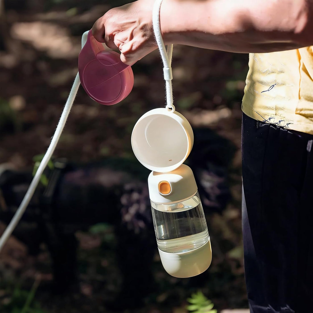 Dog Water Bottle with Food Storage Container & Water Dispenser