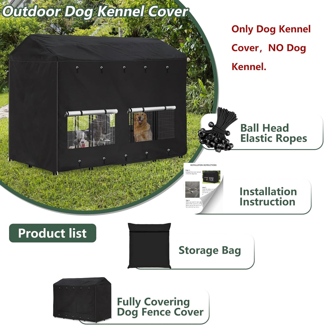 Outdoor Dog Kennel Replacement Top Covers Windproof Anti-UV