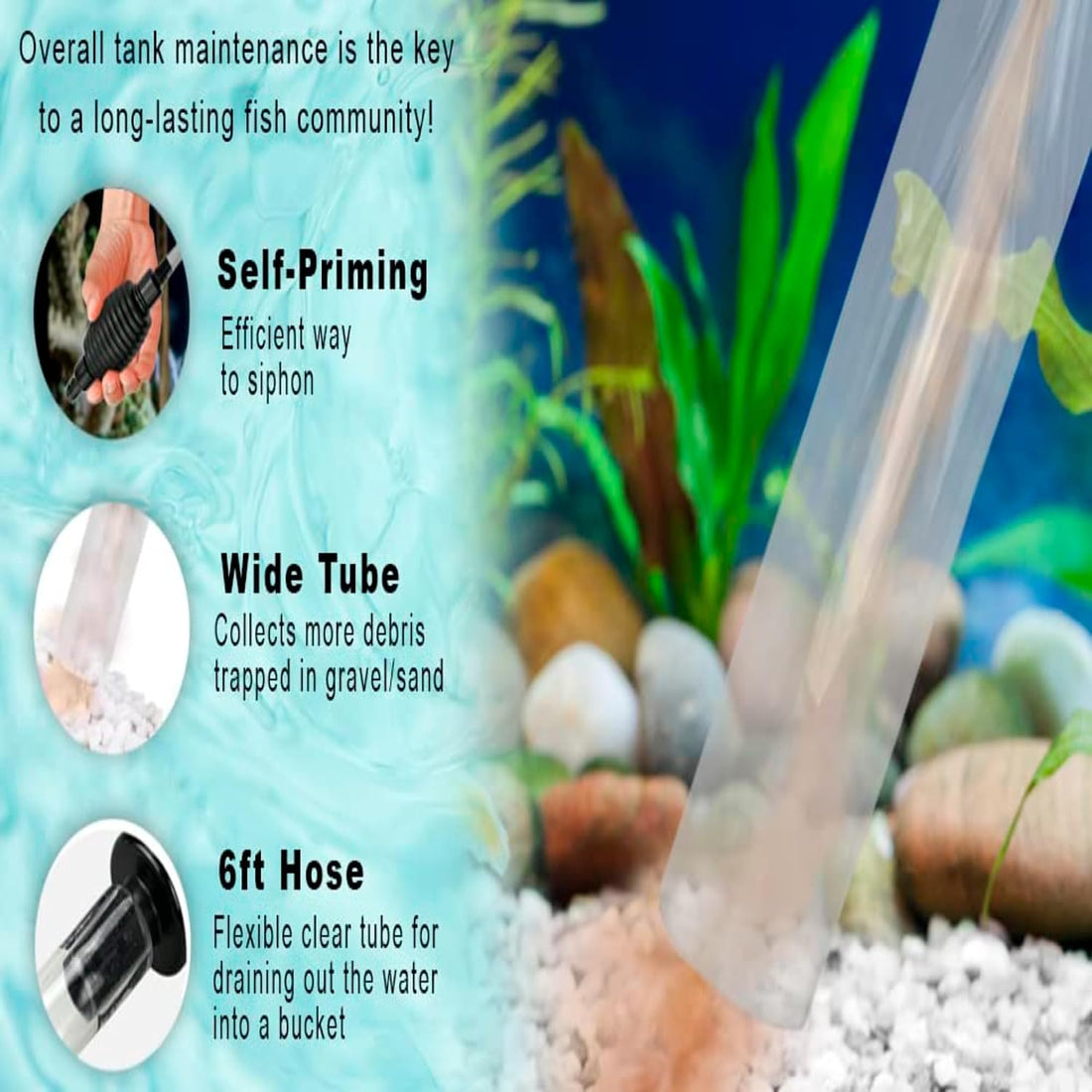 SunGrow Aquarium Fish Tank Gravel Cleaner Vacuum