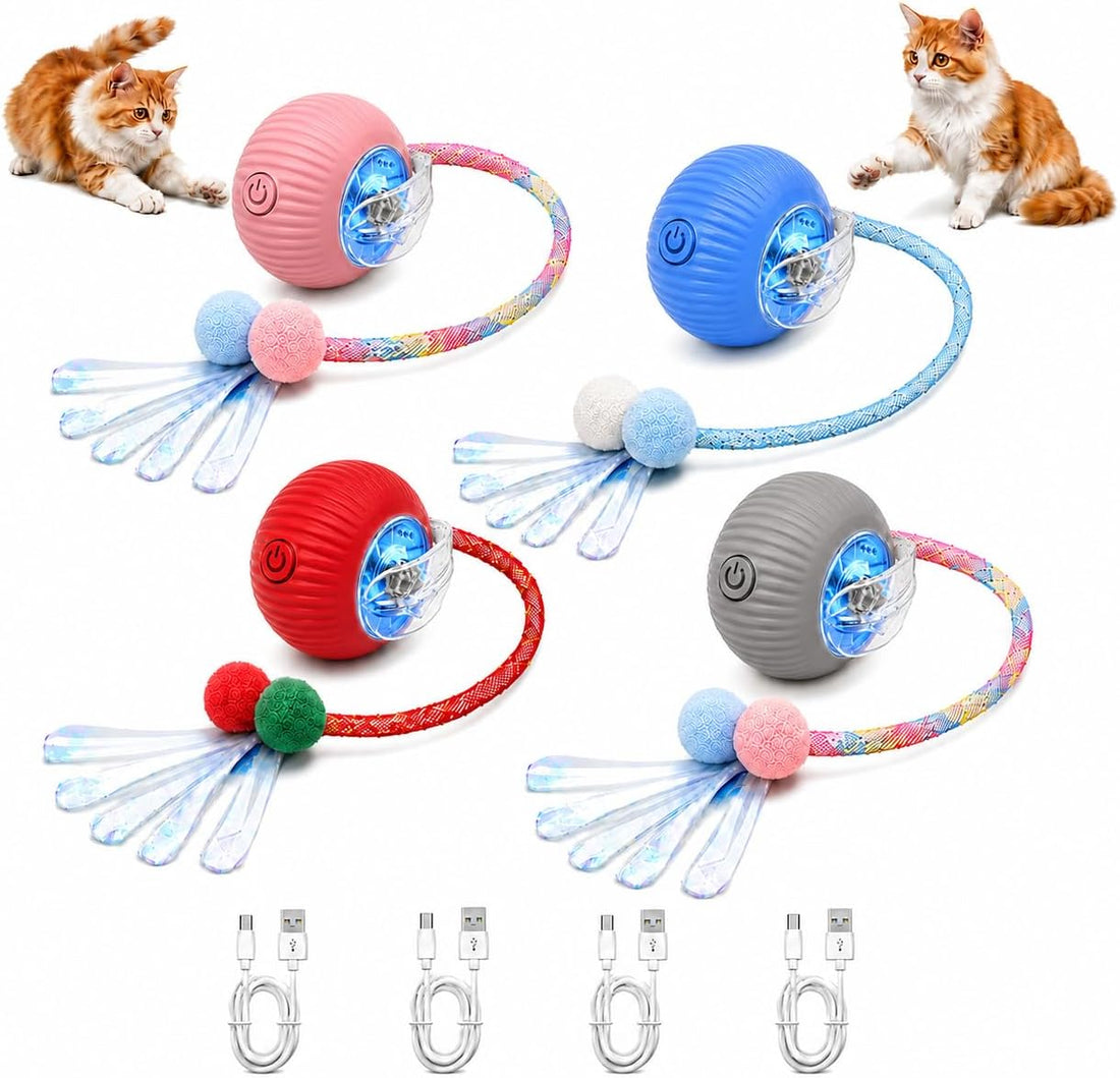 Pack-4 Interactive Cat Toys, Motion-Activated Rolling Ball with Shiny