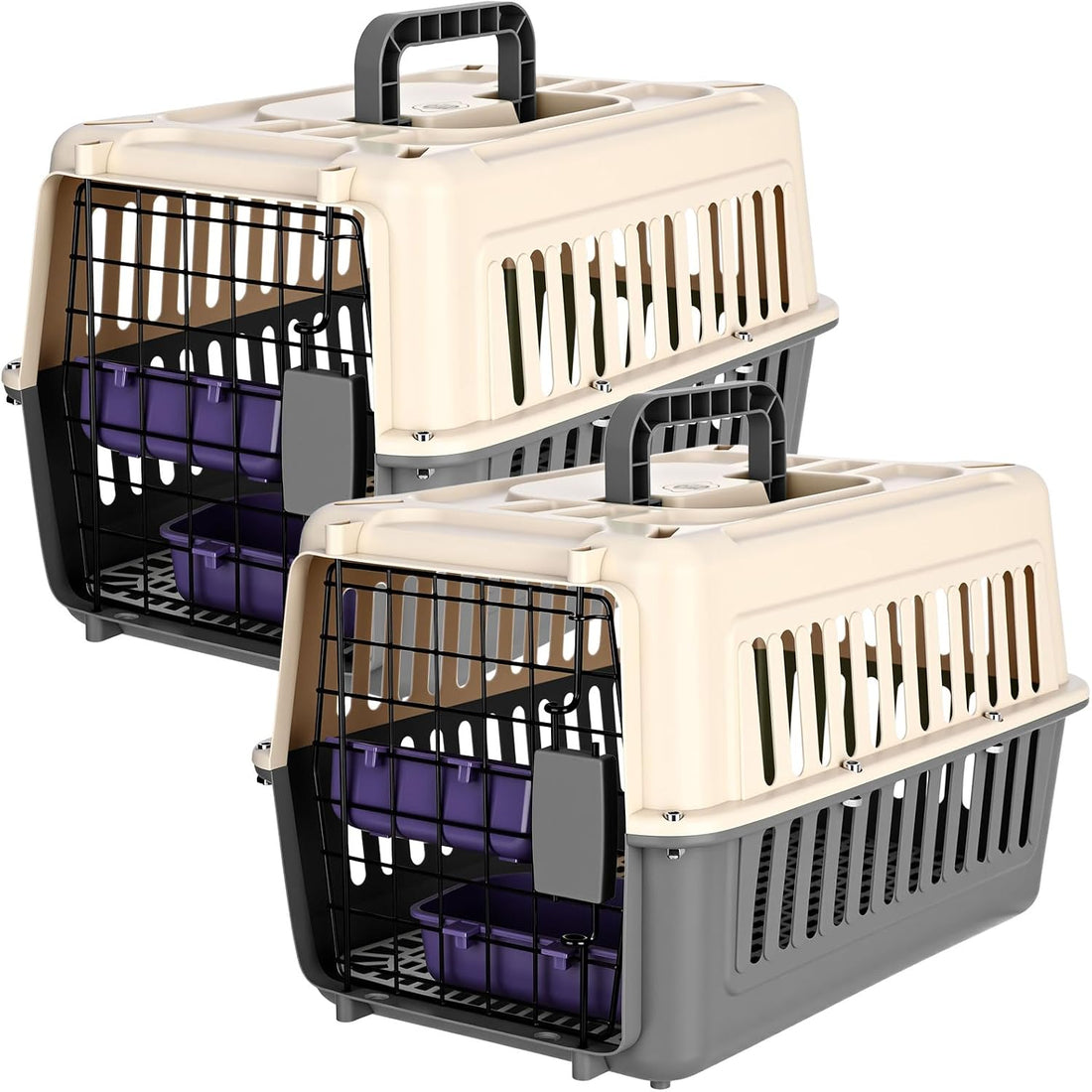 2 Set Hard Plastic Pet Carrier Breathable Dog Cat