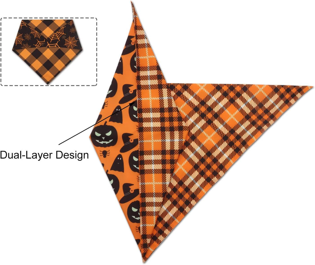 Fall Dog Bandanas 2PCS Halloween Pumpkin Spider Web Large Dogs