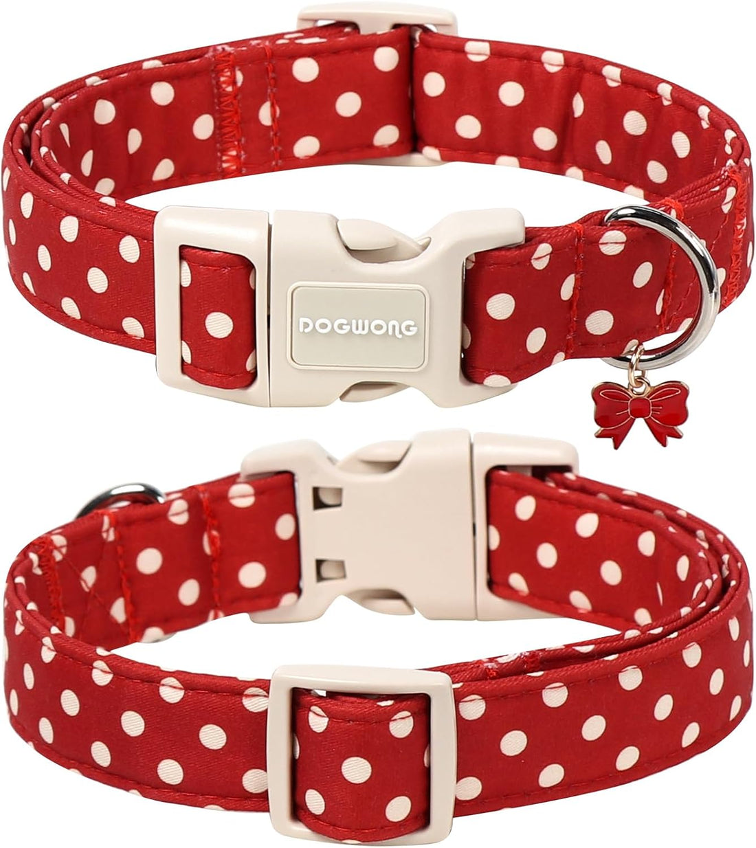 DOGWONG Red White Polka Dot Dog Collar for Small Dogs S
