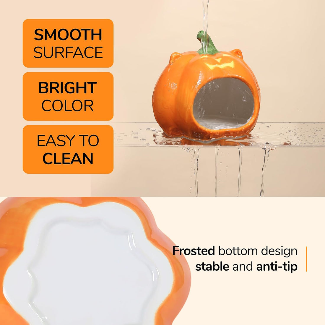 Halloween Pumpkin‑Shaped Ceramic Hamster Hideout, Small Pet House