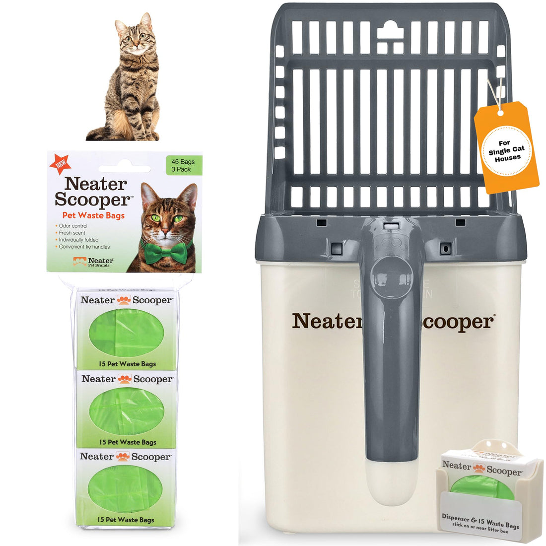 Neater Pet Brands Neater Scooper Standard Litter Scoop, 60 Refill Bags