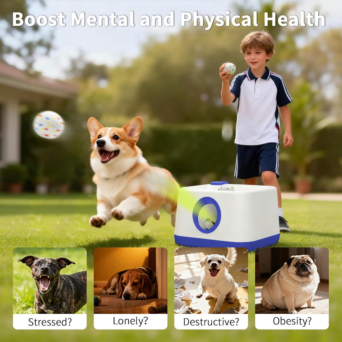 Automatic Dog Ball Launcher, Dual Auto-Manual Modes with Dog Barking