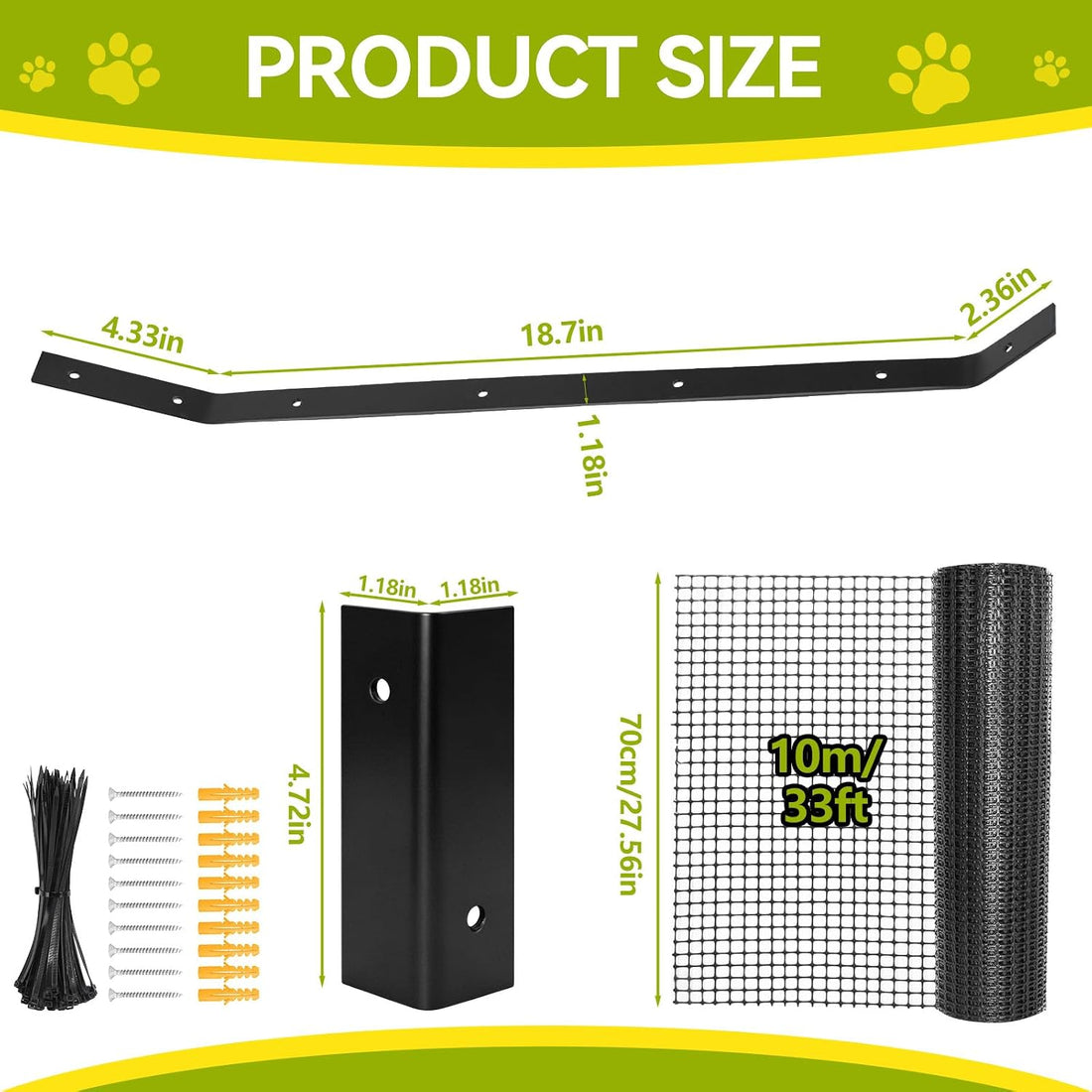 Cat Fence Outdoor Barrier 33FT, Cat-Proof Fence Topper System