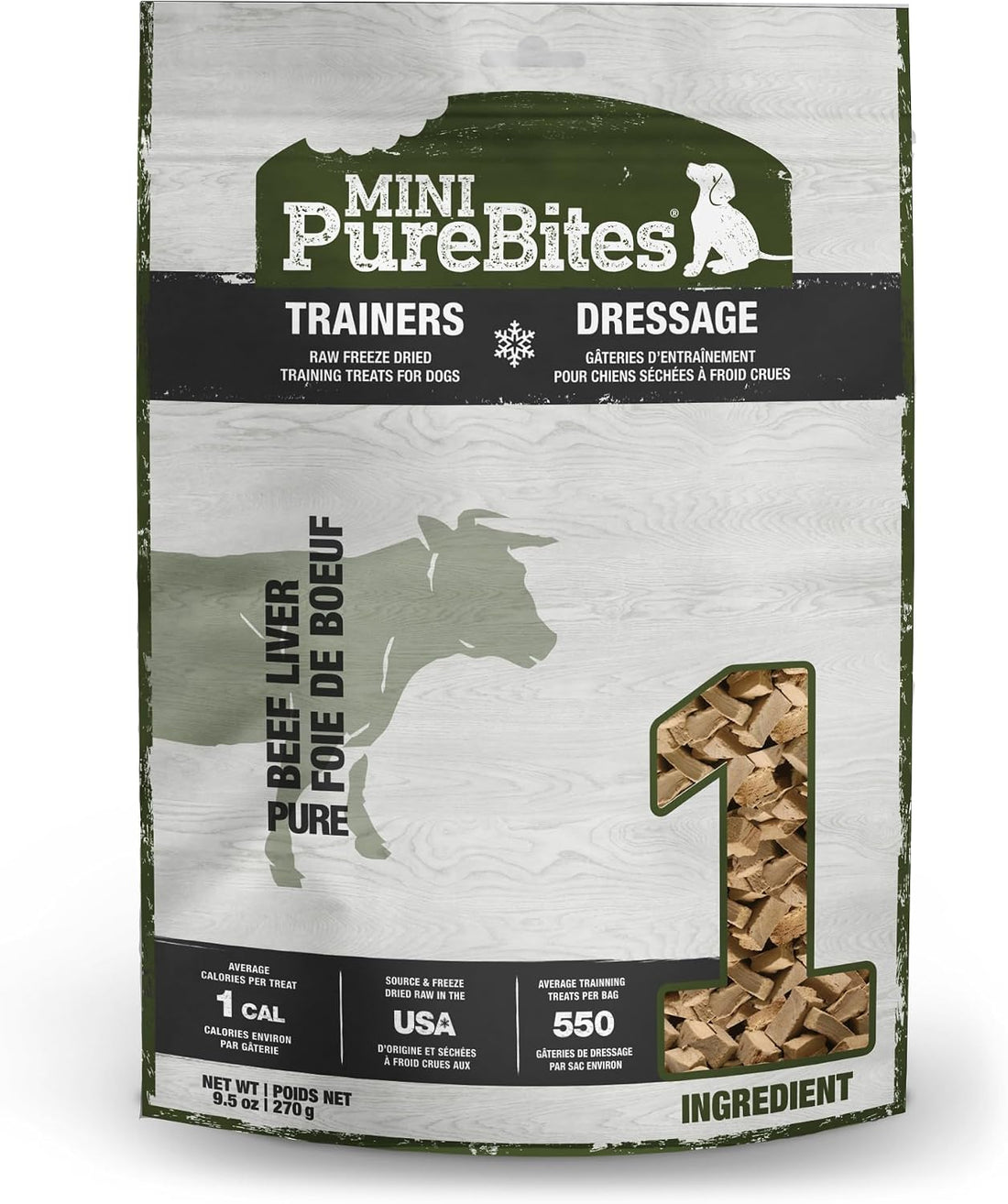 PureBites Mini Beef Single Ingredient Freeze Dried Dog Treats, 3 oz