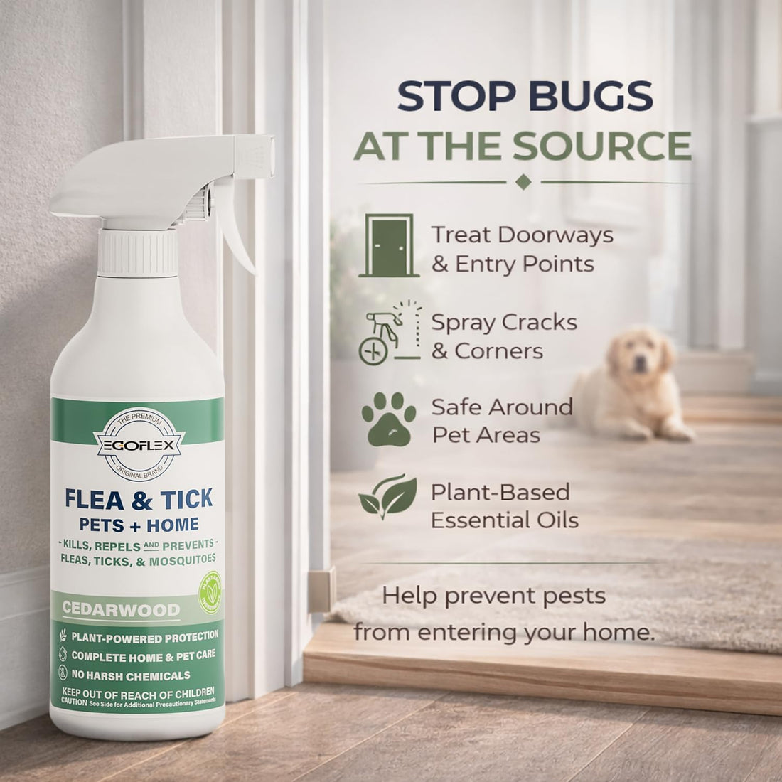 Flea Spray for Home & Pets Plant-Based Repellent with Cedarwood Scent