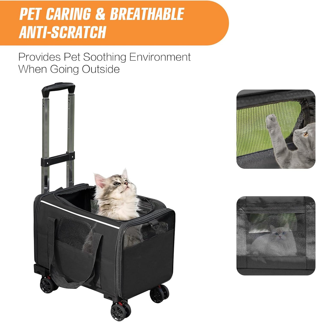 Pet Carrier with Wheels - Soft-Side Wheeled Cat Carrier for Dogs