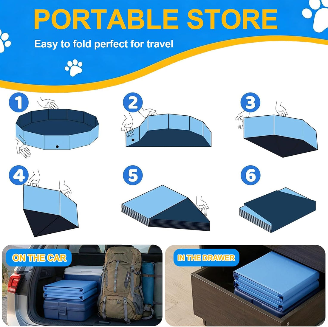 Foldable Dog Pool, Collapsible Dog Swimming Pool 72"x12" Blue