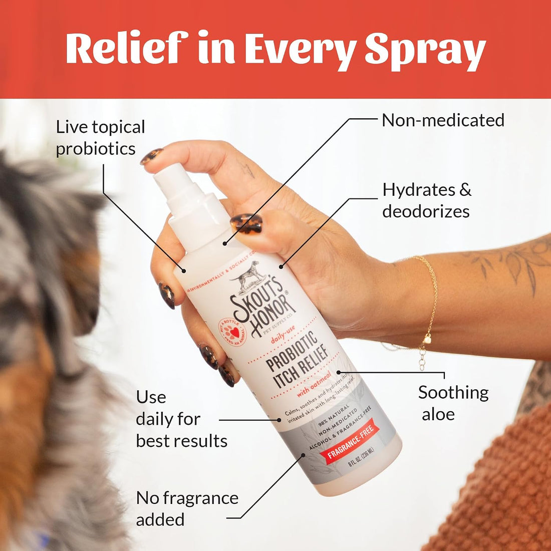 SKOUT'S HONOR Probiotic Itch Relief Spray for Dogs, 8 oz