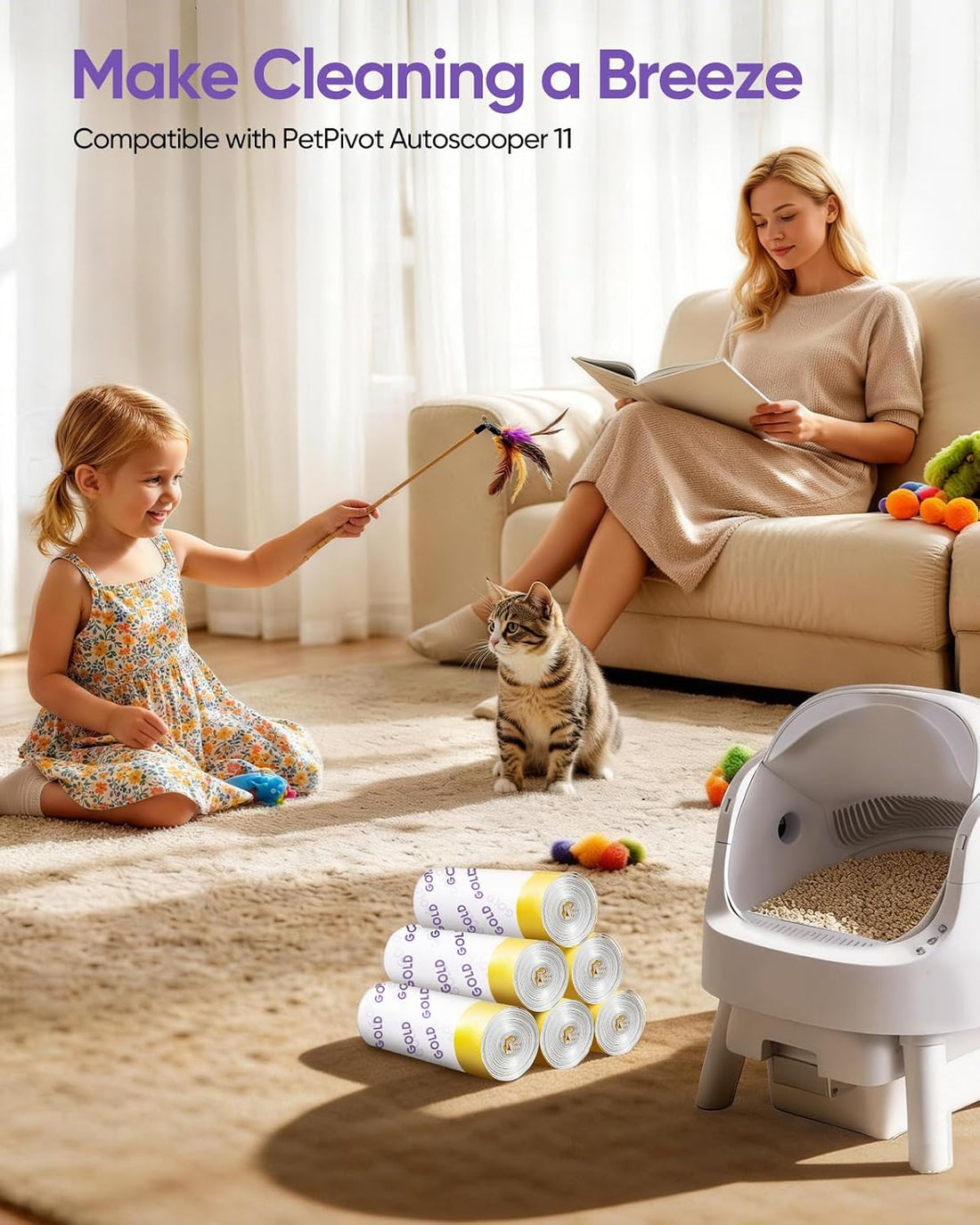 180 Count Automatic Cat Litter Bags for Pet Pivot 11/12