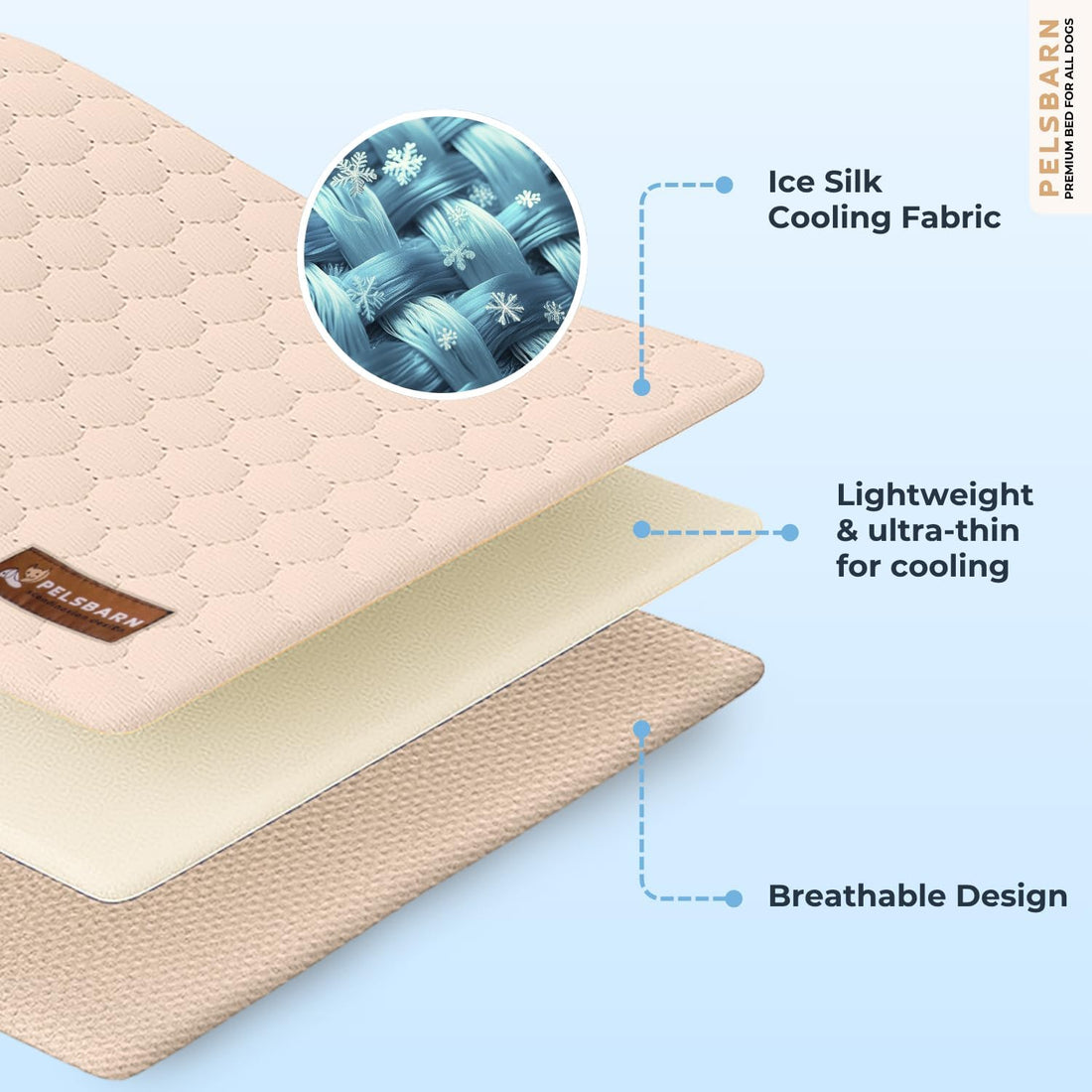 Pelsbarn Dog Cooling Mat, Ice Silk Self-Cooling Pad, Light Beige, XL