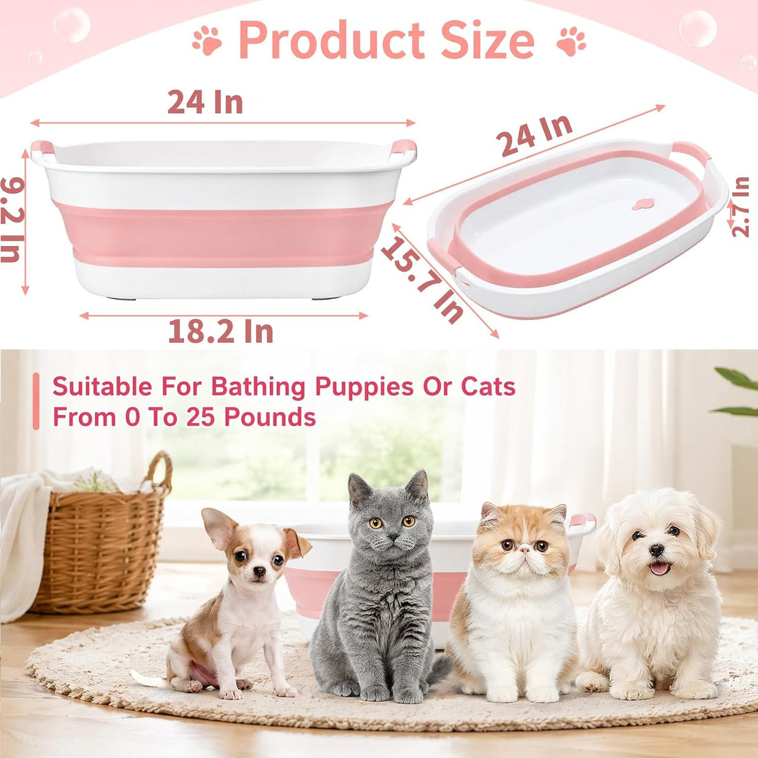 Coloch Collapsible Pet Bath Tub, Dog Bathtub with Drain Plug&Handle