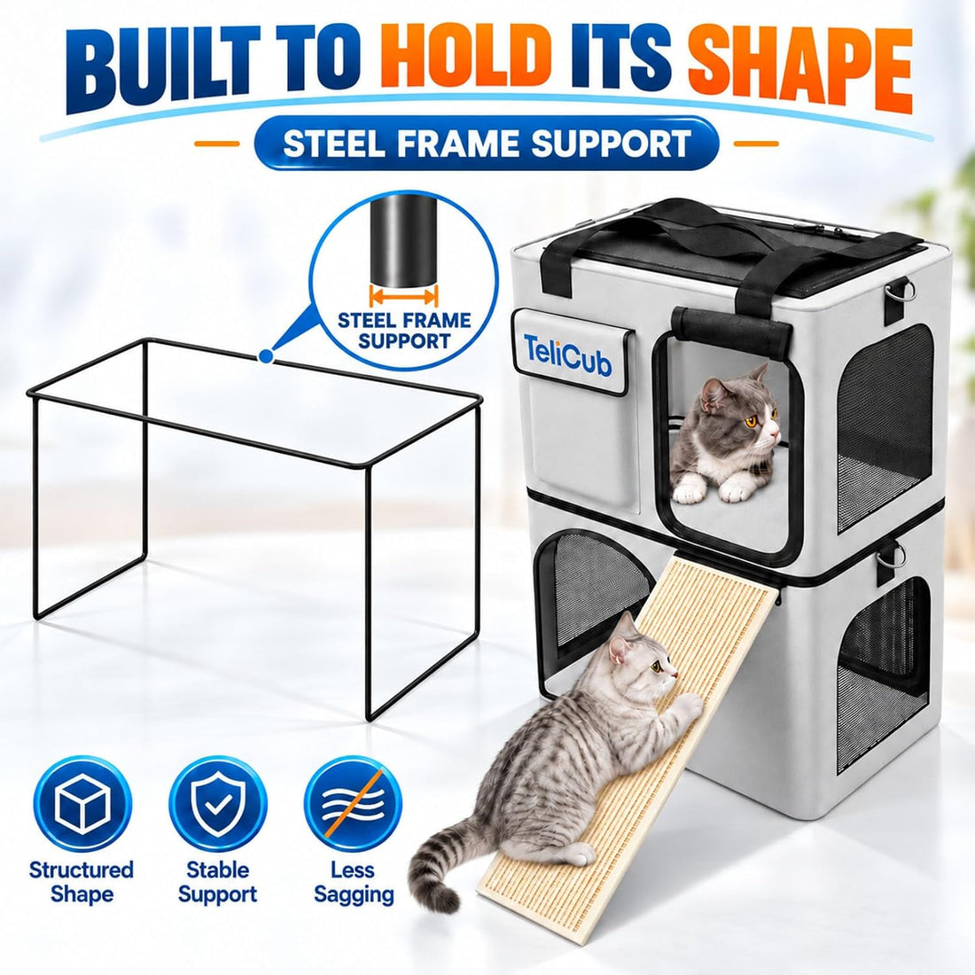 2-Pack Cat Carriers for Travel, Cat House with Scratcher & Tunnel