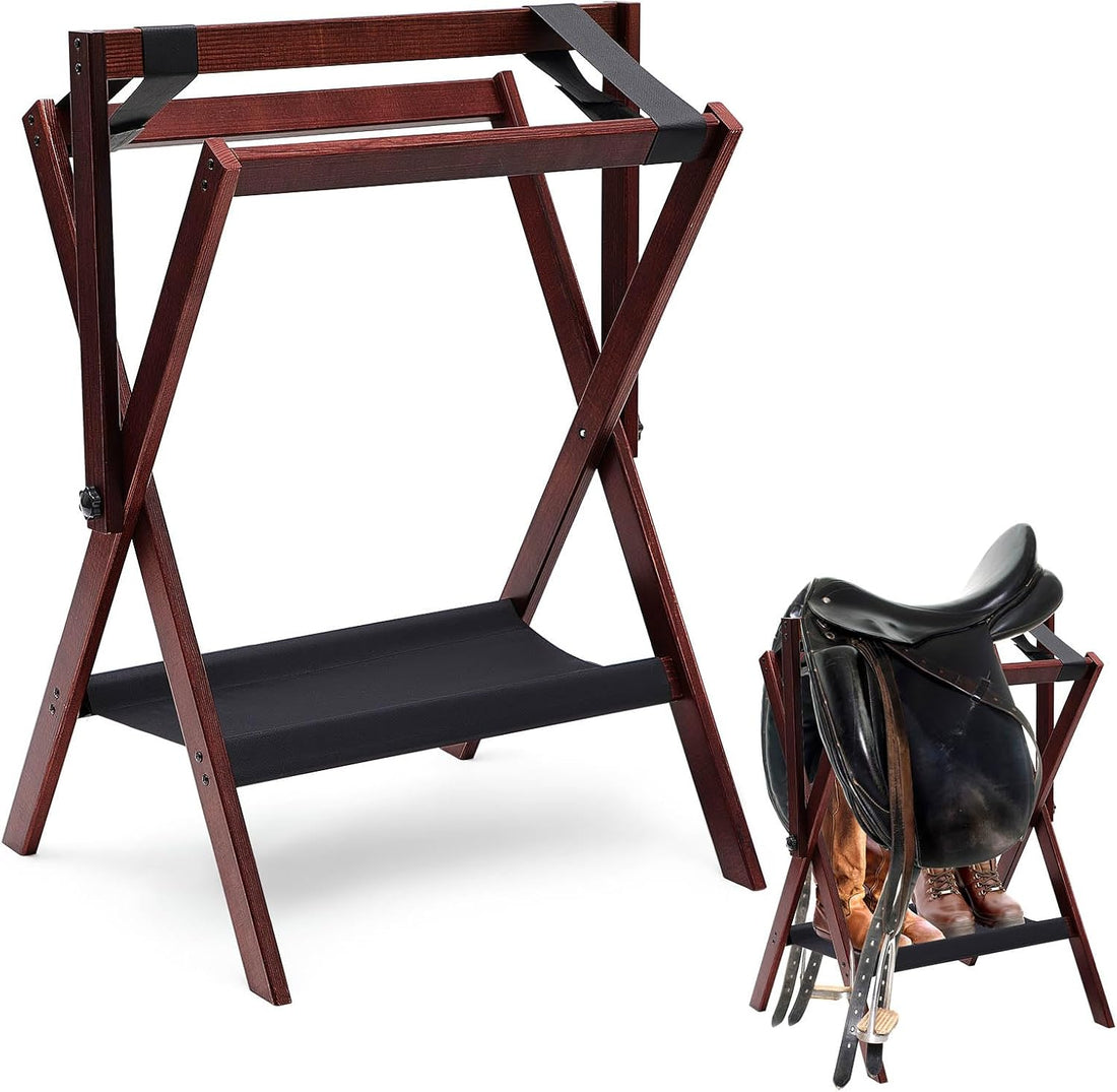 Leinuosen 1 Pack Pine Wood Folding Saddle Rack Storage Tray