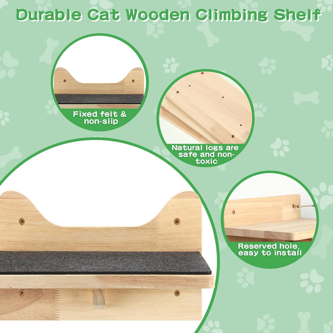 Lenwen 6 Set Cat Wall Shelves, Wood Cat Climbing Step, Wall Mounted