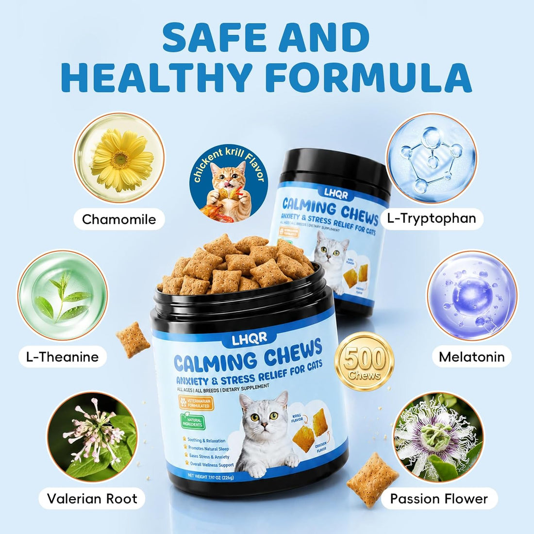 Calming Cat Treats - 500 Chews for Stress & Anxiety Support
