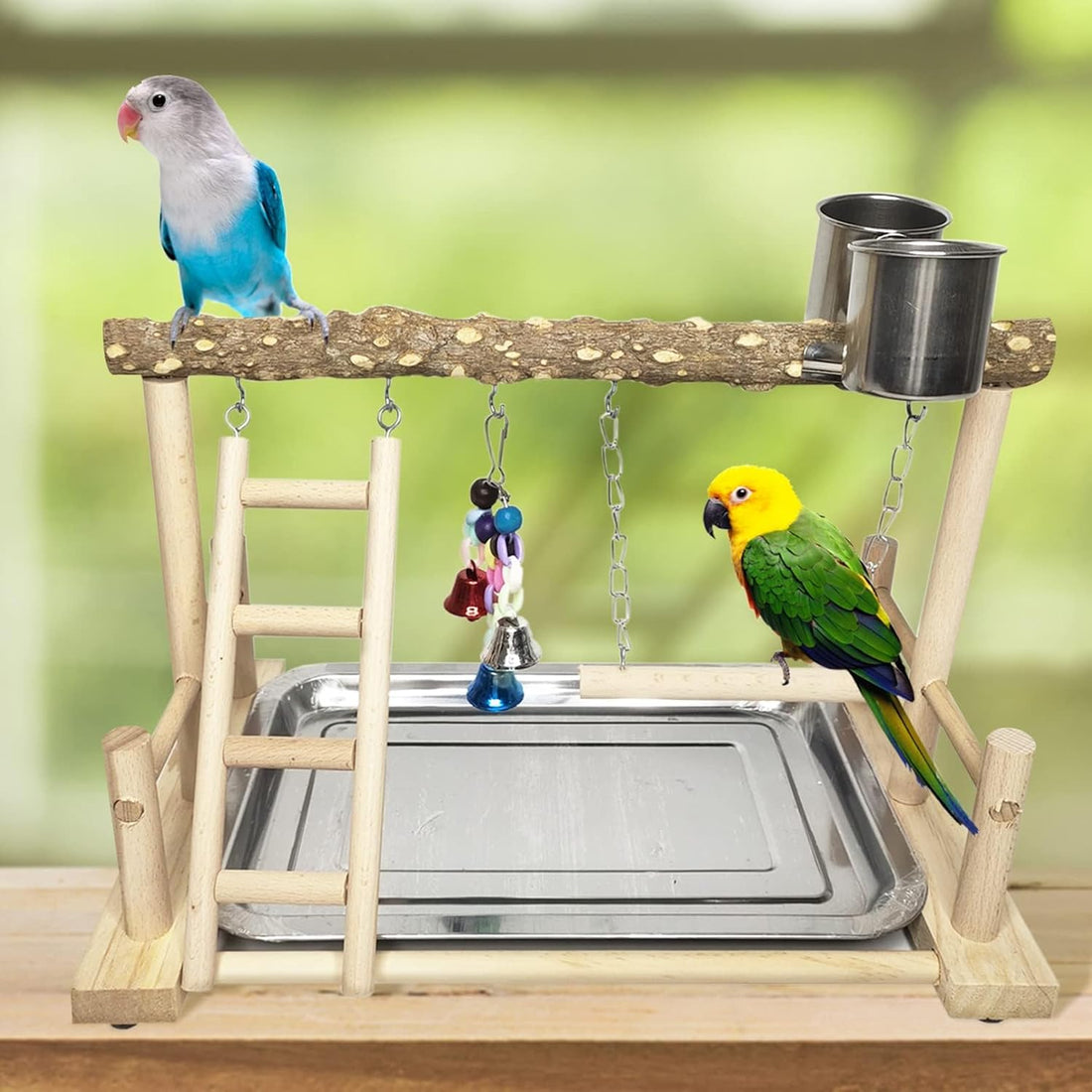 PINVNBY Bird Playground Parrot Playstand Birds Play Stand Wood