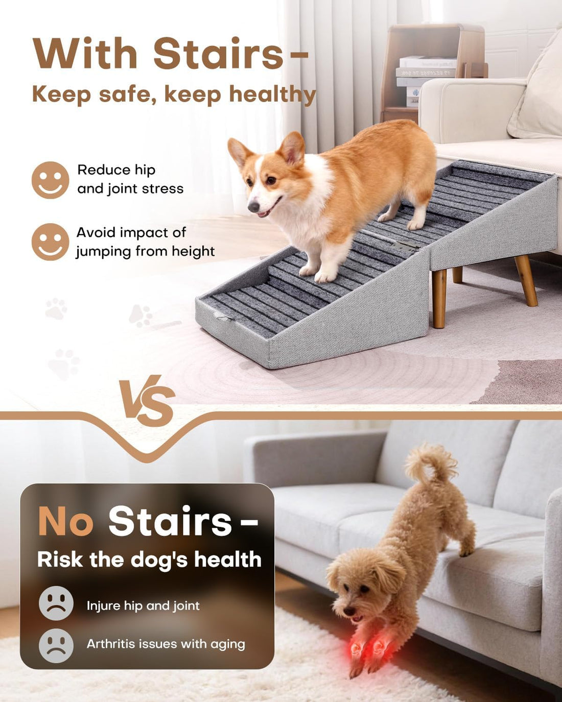 17" H Split Ottoman Dog Ramp for Couch